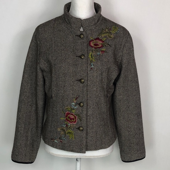 Icelandic Designes Jackets & Blazers - Icelandic Designs Embroidered Floral Wool Jacket